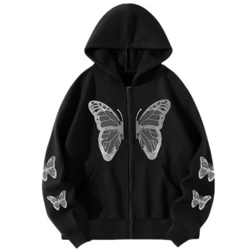 Y2K hip -hop loose casual printing butterfly zipper hoodie