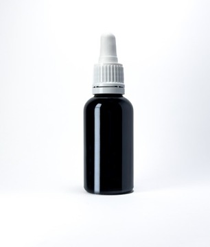Butelka szklana 30 ml czarna z pipetą białą + wkładka