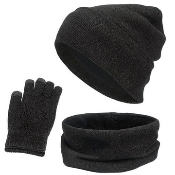 3-częściowy zestaw Zimowa wiatroszczelna czapka, szalik i rękawiczki Polar szary czarny
