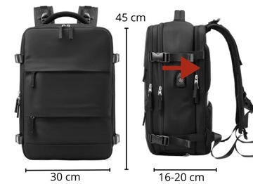 Plecak Bagaż Podręczny do Samolotu 45x30x20 Wizzair Ryanair USB Premium