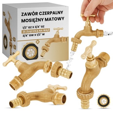 KRAN OGRODOWY ZAWÓR CZERPALNY MOSIĘŻNY 1/2 X 3/4 GZ SZYBKOZŁĄCZKA WĘŻA WODY
