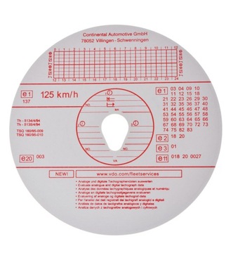 Таблицы для тахографа 125-24EC4K, до 125 км/ч, Kienzle, 100 шт.