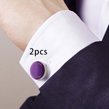 2 sztuki klasycznych spinek do mankietów dla mężczyzn koszule ślubne miedziane okrągłe fioletowe