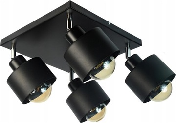 LAMPA PLAFON SUFITOWA WISZĄCA CZARNA 4 ŻYRANDOL LED TUBA RUCHOMA E27