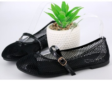 БАЛЕТКИ С ПРЯЖКОЙ, АЖУРНЫЕ ТУФЛИ С СЕТКОЙ, ЧЕРНЫЕ ЛЕТНИЕ ЖЕНСКИЕ 40