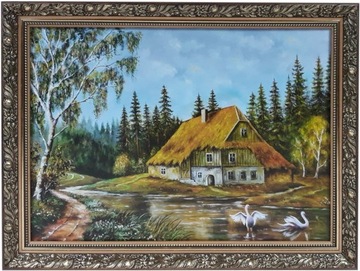 OBRAZ 60x80 PEJZAŻ KRAJOBRAZ ZDOBIONA ZŁOTA RAMA