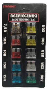 BEZPIECZNIKI SAMOCHODOWE PŁYTKOWE UNI ZESTAW 10SZT