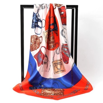Luxury Brand Square Silk Scarf Women Satin Print Hijab Scarves Muslim Pareo