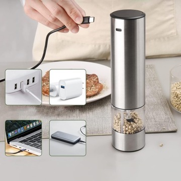 ЭЛЕКТРИЧЕСКАЯ USB-МЕЛЬНИЦА ДЛЯ СОЛЬ И ПЕРЦА КУХНЯ СО СВЕТОДИОДОМ