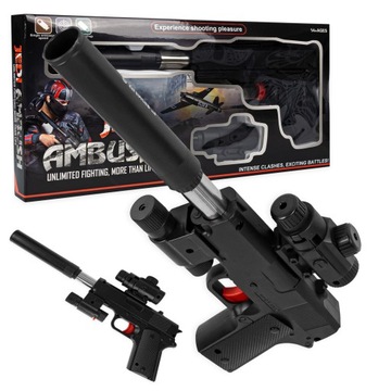 PISTOLET SPRĘŻYNOWY NA KULKI ŻELOWE TŁUMIK LASER