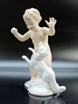 Статуэтка Putto детская собака фарфор Валлендорф