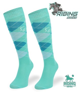 Классические носки для верховой езды, бирюзовые ромбы.