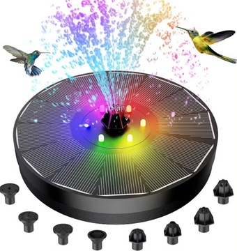 Fontanna Solarna Ogrodowa LED RGB Kaskada Pompa Do Stawu Oczka Basenu 7Dysz