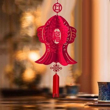 Czerwona chińska latarnia Włóknina Hollow Out Lucky 3D Filc w stylu A