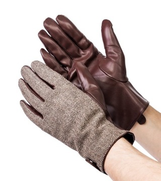 Ocieplane rękawiczki męskie z owczej skóry naturalnej i tkaniny- Rovicky