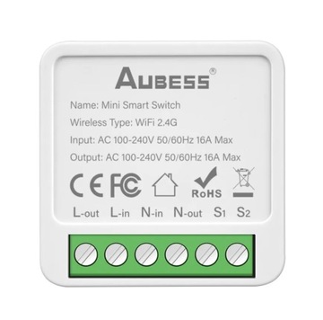 Wifi Mini Tuya Smart Switch 16A DIY Aubess przełącznik dwukierunkowy
