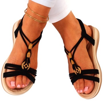 ЧЕРНЫЕ ЖЕНСКИЕ САНДАЛИИ НА ПЛОСКОЙ ПЛОСКОЙ ПЛОСКОСТИ С РАННЯМИ
