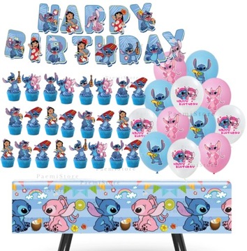 LILO & STITCH ANGEL BALONY TOPPERY OBRUS GIRLANDA URODZINY ZESTAW