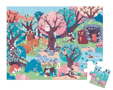 Janod Świecące puzzle z mini lampką UV Las 24 el układanka dla dzieci 3+