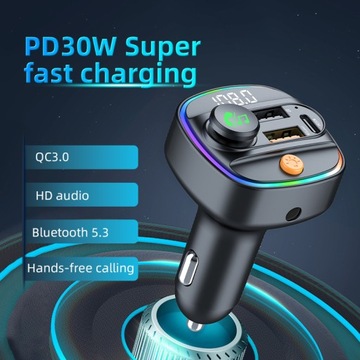 C4S FM-передатчик Bluetooth 5.3 с цифровым дисплеем для автомобиля PD 30W+QC 3.0