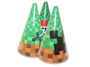 CZAPECZKI PAPIEROWE Piksele Minecraft URODZINY 6szt