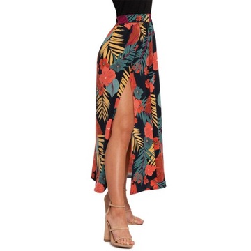 Długa spódnica damska z rozcięciem rozmiar XL KWIATOWY modna stylowa MAXI