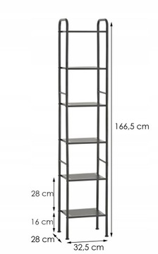 Высокая полка для ванной комнаты с 6 полками, сталь чёрная матовая