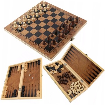 SZACHY WARCABY KLASYCZNE TRYKTRAK ZESTAW 3 GRY W JEDNYM 34X34CM