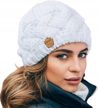Zimowa Damska Czapka pleciona ocieplana beanie