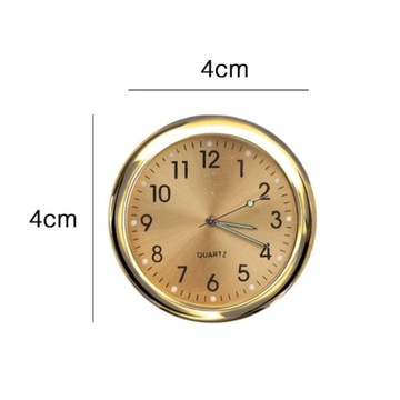 Złoty Zegar Kwarcowy 4cm do Samochodu - Elegancki do Auta + Klips na Nawiew