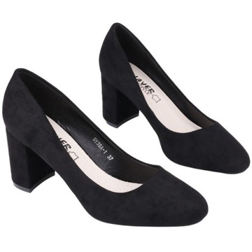 ЧЕРНЫЕ ЖЕНСКИЕ ТУФЛИ НА ВЫСОКОМ КАБЛУКЕ, ТУФЛИ ИЗ ЗАМШИ, ВНУТРИ ИСКУССТВЕННАЯ КОЖА