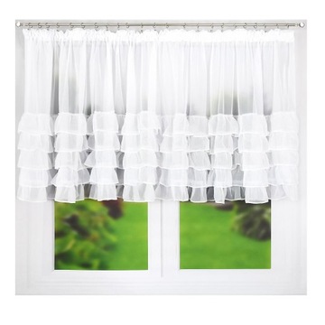 FIRANA GOTOWA z FALBANAMI ZAZDROSTKA FIRANKA z GIPIURĄ WOAL na TAŚMIE