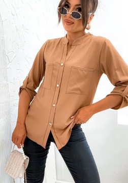 DAMSKA ELEGANCKA BLUZKA KOSZULA LUŹNA OZDOBNE GUZIKI PL PROD CAPPUCCINO XL