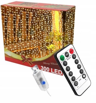 KURTYNA ŚWIETLNA 3x3 300 LED Lampki na okno Świąteczne Choinkowe Girlanda