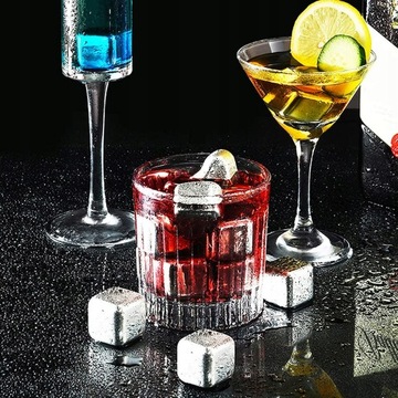 Metalowe kostki lodu do drinków napojów Whisky 12sz pęseta Prezenty