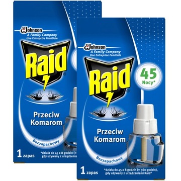 2X ZAPAS DO URZĄDZENIA OWADOBÓJCZEGO PŁYN PRZECIW KOMAROM RAID 2X45 NOCY