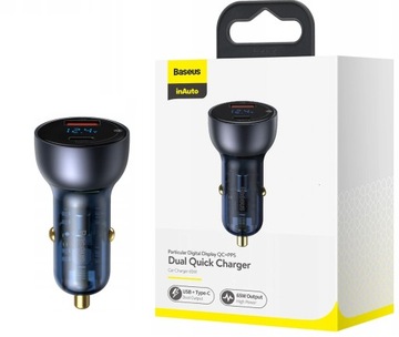 Автомобильное зарядное устройство BASEUS быстрое мощное USB + Type C QC3.0 PD 65W LED