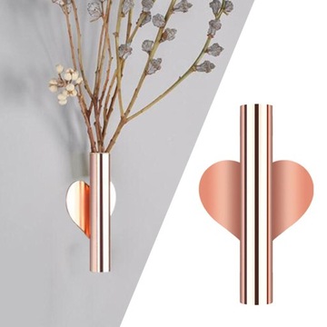 Подвесная ваза в скандинавском стиле. Настенный цветок из золота. Живое сердце из розового золота.