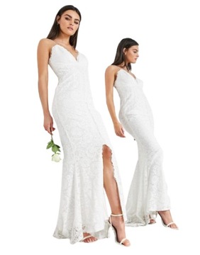 Koronkowa biała suknia ślubna na ramiączkach 38