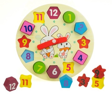 ZEGAR SORTER DREWNIANY EDUKACYJNY 18CM + KLOCKI