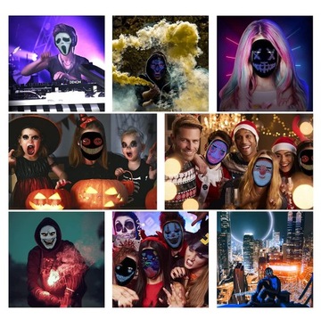 MASKA ZMIENNA NA HALLOWEEN LED ŚWIECĄCA PROGRAMOWALNA APP KONTROLA GEST