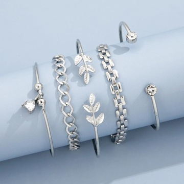 Художественный набор браслетов-цепочек с геометрическими звеньями серебряного цвета для