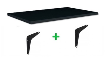 CZARNA PÓŁKA ŚCIENNA 90 CM x 40 WISZĄCA WSPORNIKI