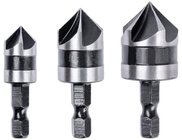 POGŁĘBIACZ FAZOWNIK FREZ DO DREWNA PCV ZESTAW 3 SZT 12-19mm 1/4' ALUMINIUM