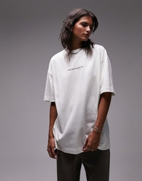 Topshop Biały T-shirt oversize z kwiatowym nadrukiem L