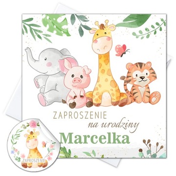 Zaproszenia 1 2 3 4 5 URODZINY dla DZIEWCZYNKI CHŁOPCA SAFARI IMIĘ KOPERTA
