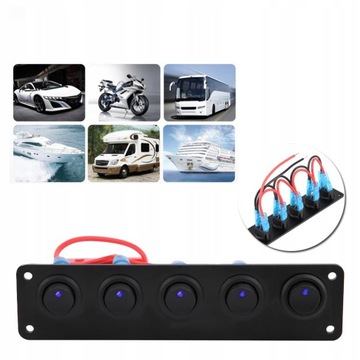 Алюминиевый панельный выключатель 5x SPST 12В 20А синий