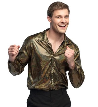 KOSZULA DISCO MEN ZŁOTA BŁYSZCZĄCA ROZM. M/ L LATA 70' 80' 90'