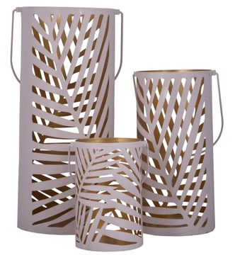 LAMPION METAL PUDROWY RÓŻ W LIŚCIE MAŁY 12X19,5CM