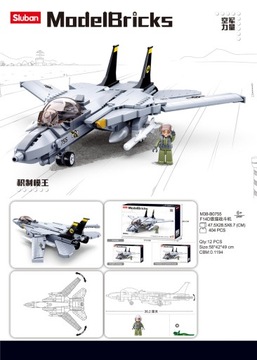 Кирпичи Самолет Grumman F-14 Tomcat ИСТРЕБИТЕЛЬ США ВОЕННЫЙ ПИЛОТ + 2 LEGO ОРУЖИЯ
